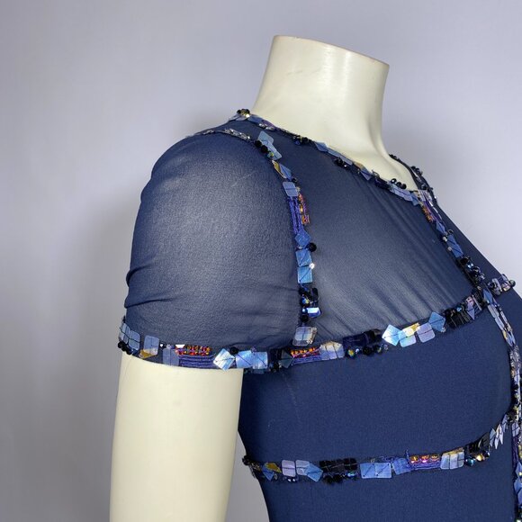 CHANEL Navy Silk Sequin Trim Cruise 2015  Dress *As Is* SAMPLE - Picture 7 of 16